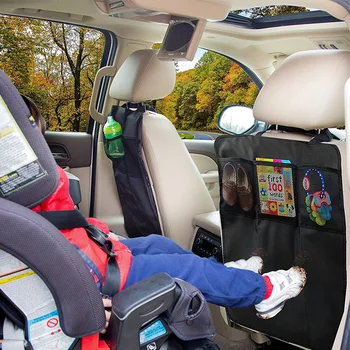 AUTOYOUTH Kick Måtter Tilbage Sæde Beskyttere Opbevaring Organizer Lomme 2PC Universal Kids-Car Auto Seat Back Protector Cover Sort
