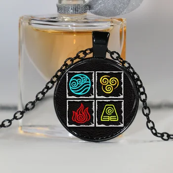 Avatar Sidste Airbender 4 Nationers Ild, Vand, Luft og Jord på en pendel glas foto Cabochonslebet halskæde