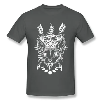 Awesome T-Shirt Tribal Sphynx Canadisk Hårløs Kat Print Mænd Sort T-shirt Hvid Tegnefilm Trommen Digital Print Uvisnelige Tee