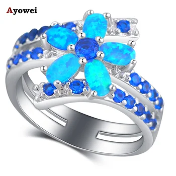 Ayowei Glam Luxe Mystiske Blå Ild Opal 925 Sølv Ringe Bryllup Mode Smykker Zircon USA Sz #5#6#7#8#9#10 OR879A