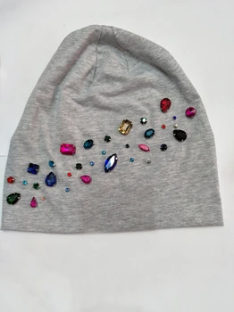 B17929 2017Fashion bling bling, farver crystal udsmykning huer elastisk bomuld solid caps hatte til kvinder