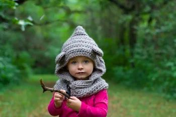 Baby Hætteklædte Bære Cowl Dyr Hat , Hætte Tørklæde & Hæklet Hoodie , Håndlavet Chunky Strik, Uld Hætte Cowl - Tundraen