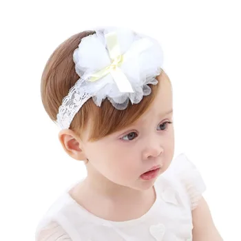 Baby Pige Blonde Elastik Stor Blomst Bue Hovedbøjle Børn Børn Hovedbeklædning Hår Tilbehør til 0 til 2 År
