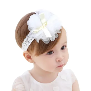 Baby Pige Blonde Elastik Stor Blomst Bue Hovedbøjle Børn Børn Hovedbeklædning Hår Tilbehør til 0 til 2 År
