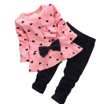 Baby Pige Sæt Hjerte-formet Print Bue Søde 2STK Kids T-shirt + Bukser Søde Prinsesse Kids Tøj Sæt