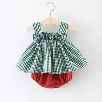 Baby Piger Tøj Sæt 2018 Sommer mode plaid, der passer Børn 2 stykker Tøj Toddler Kjole outfits Børn, familie sæt produkt