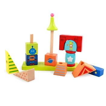 Baby træ byggesten hakke træ-blok børn uddannelse montessori tower sæt baby legetøj