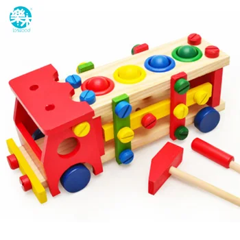 Baby træ legetøj værktøjer børn af bil Adskille Tabel spil at Lære Pædagogiske Banke på bolden Skrue montering have spillet