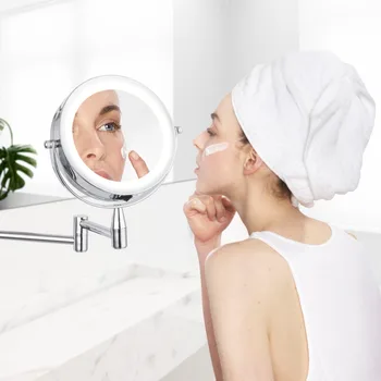 Badekar Spejl Led makeup-Spejl 1X/3X Forstørrelse vægmonteret Justerbar Makeup-Spejl, Dobbelt Arm Udvide 2-Face Badeværelse Spejl