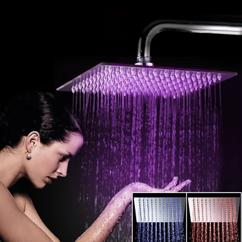 Badeværelse bruser hoved Luksus Krom Messing LED Firkantet Regn brusehoved Toppen i Løbet af Bruser Sprøjte For 8