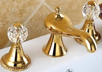 Badeværelse udbredt Toilet Vask vandhane crystal håndterer blandingsbatteri Guld clour