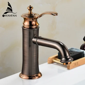Badeværelse Vandhaner Olie-gned Bronze Farve Messing Vandhane Badekar Basin blandingsbatteri med Varmt og Koldt Vand, Tryk Vask Kran 9275