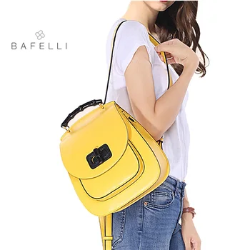 BAFELLI dame rygsæk Citron gul læder, rygsække rejse taske mochilas mujer 2017 til teenager piger rygsække kvinder taske