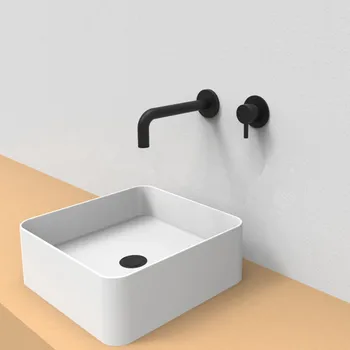 Bagnolux Klassiske Engros Solid Messing Væggen Badeværelse Vessel Sink Faucet Mat Sort Mur Tud Messing Mixer Med Hård I Ventilen