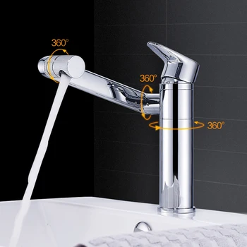 BAKALA Alle kobber Badeværelse hane 360 graders rotation håndvask counter håndvask med Varmt og koldt blandingsbatterier LT-605/LT-606