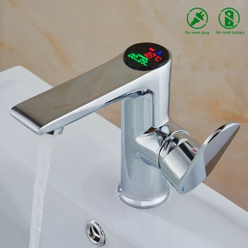 BAKALA Badeværelse LED Digital bassin Vandhane Vand, Strøm Håndvaskarmatur. Solid Messing forkromet tempererede vise Hane Smart Tryk