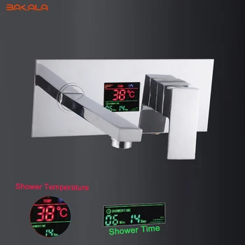 BAKALA Digital display Badeværelse håndvask Håndvask Hane vægmonteret Square Krom Messing blandingsbatteri Med Indbygget Boks LT-320T
