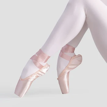 Ballet Pointe Sko Beige Pink Satin Ballet Dans Sko Professionel Med Ballet Tå Pad