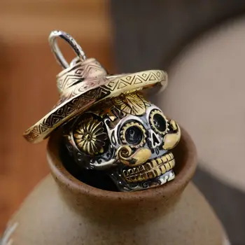 BALMORA Ægte 925 Sterling Sølv Skull Vedhæng Iført en Hat for Halskæder til Mænd Tilbehør Kraniet Cool Smykker SY12423