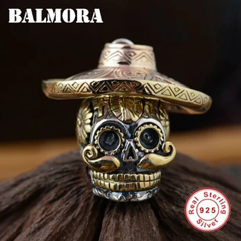 BALMORA Ægte 925 Sterling Sølv Skull Vedhæng Iført en Hat for Halskæder til Mænd Tilbehør Kraniet Cool Smykker SY12423