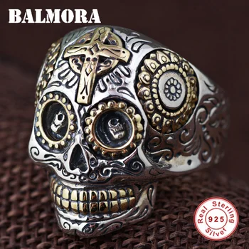 BALMORA Ægte 925 Sterling Sølv Vintage Ringe til Kvinder, Mænd, Kærester Punk Mode Cool Smykker Skull Ring Bijoux SY20540