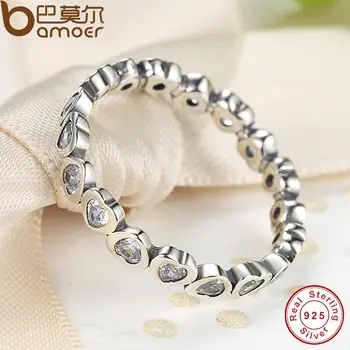 BAMOER Autentisk 925 Sterling Sølv Kærlighed Hjerte for Evigt Mere Stabelbare Ring Klare CZ Smykker Nye År Præsenterer PA7124