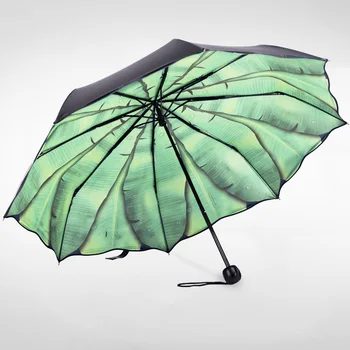 Banan paraply Fremme Begrænset Radius Paraguas Paraply Tre Folde Parasoller, For en Kvinde Fashion Belægning 3D Flower Print