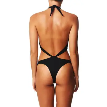 Bandage Body Wrap-Badetøj til Kvinder 2017 Sexet Kryds g-streng Halterneck Bikinier Backless Sort Cut Ben badebukser, Maillot De Bain XL