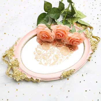 Bandeja Rokoko Prinsesse stil harpiks spejl-opbevaringen steg silkebånd, romantisk bue-knude pink Snack Dekoration, gaver, Kunsthåndværk