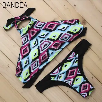 BANEDA Sexet bikini Bikini Høj Hals badetøj Halter Swimsuit Solid blomster Brazilian bikini badedragt til Stranden To Stykke Badetøj