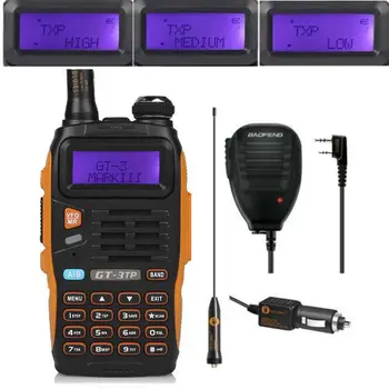 Baofeng GT-3TP MarkIII 1/4/8Watt High Power 136-174/400-520MHz Skinke To-vejs Radio Walkie Talkie med Mikrofon, Højttaler