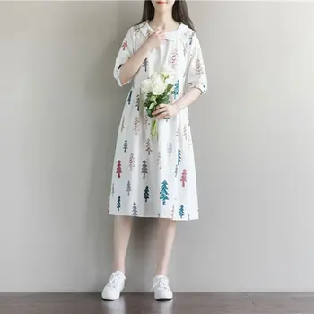 Barsel Tøj Nye Ankomst Kjoler til Gravide Kvinder Mode Dukke Krave Print Bomuld Losse Afslappet Graviditet Kjole