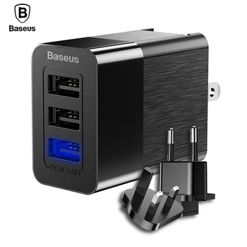 Baseus 3 Port USB-Oplader 3 i 1 Triple EU USA UK Stik) 2.4 En Rejse Oplader Adapter Mobiltelefon Oplader Til iPhone X Samsung