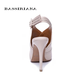 BASSIRIANA nye super høje tynde hæle sexede Sandaler Kvinder gladiator Ægte læder nitte tilbage rem sommer sort beige 35-40 størrelse
