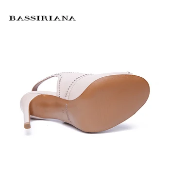 BASSIRIANA nye super høje tynde hæle sexede Sandaler Kvinder gladiator Ægte læder nitte tilbage rem sommer sort beige 35-40 størrelse