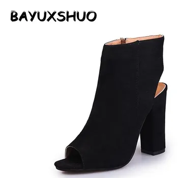 BAYUXSHUO Kvinder Ankel Støvler Sexy Peep Toe Chunky Hæl Hæle Afslappet Part Platform Pumper Gladiator Sandaler Bootie Sko Kvinde
