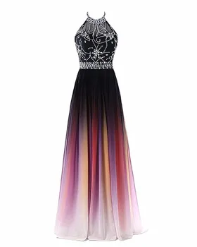 Bealegantom Halterneck Gradient Prom Kjoler 2017, Med Lange Chiffon Plus Size Ombre Aften festkjoler Vestido Longo QA1231