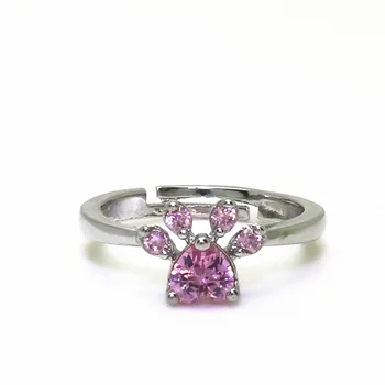 Bear Paw Kat Klo Åbning Justerbar Ring med Rose Gold Hund Paw Ringe til Kvinder Romantisk Bryllup Pink Krystal CZ Elsker Gaver Smykker