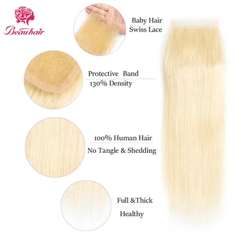 Beau Hair Company Malaysiske Lige Hår Menneskelige Hår Extensions 10-26Inch Med Lukning Non-Remy Hår Vævning 613 Blonde Bundter