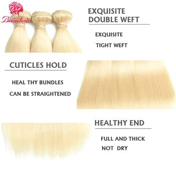 Beau Hair Company Malaysiske Lige Hår Menneskelige Hår Extensions 10-26Inch Med Lukning Non-Remy Hår Vævning 613 Blonde Bundter