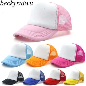 Beckyruiw Engros Børn Solid Farve Mesh Baseball Caps Dreng og Pige Almindelig Solen Cap Kid DIY Tilpasset Trucker Hat