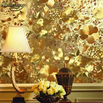 Beibehang Blomster guld folie baggrund guld præget funktion baggrunden for stue papel de parede 3d vægmaleri wall paper roll