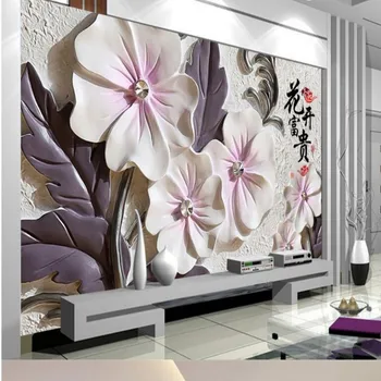 Beibehang Brugerdefinerede 3D Tapet Relief Blomster, 3d-TV Baggrund Vægge Store vægmaleri Udsmykning Stue tapet på vægge, 3 d
