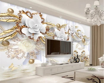 Beibehang Brugerdefinerede hjem dekoration tapet cirkel luksus guld hvide blomster bolden smykker tapet på vægge, 3 d papel de parede