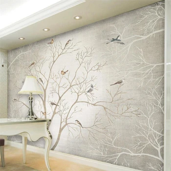 Beibehang Brugerdefineret baggrund 3d-papel de parede Europæiske nostalgisk abstrakt træ, blomst fugl, TV-stue baggrundsbillede