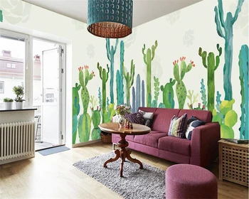 Beibehang Brugerdefineret baggrund enkel hånd-malet American pastoral kaktus stue-TV baggrund vægmaleri foto 3d tapet