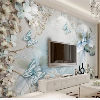 Beibehang Brugerdefineret baggrund smuk 3d-foto vægmaleri Middelhavet blomster, sommerfugle smykker-TV væggen baggrund 3d tapet