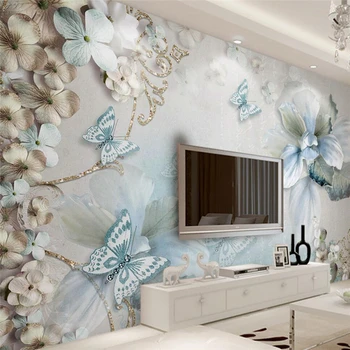 Beibehang Brugerdefineret baggrund smuk 3d-foto vægmaleri Middelhavet blomster, sommerfugle smykker-TV væggen baggrund 3d tapet