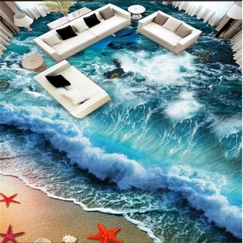 Beibehang Hjem badeværelse soveværelse-gulvtæppe selvklæbende 3D tapet strand bølger på at surfe 3D gulvfliser maleri 3d gulve