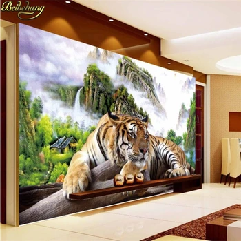 Beibehang papel de parede 3d-rummet tapet på vægge, 3 d stereoskopisk tigre wall paper vægmalerier tv sofa baggrund wall decor